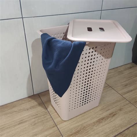Cesto De Roupa Suja Para Banheiro Pequeno - Cesto de Roupa Suja 47L Rosa Duna com Tampa para Banheiro Lavanderia Ou ...
