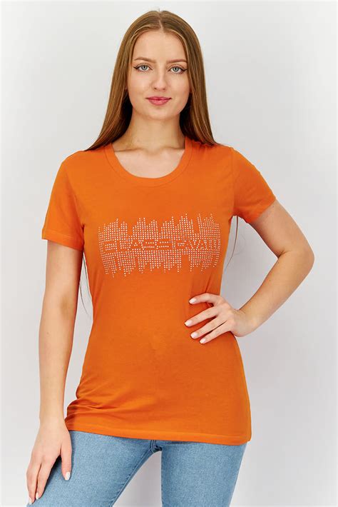 Buy كافالي كلاس women crew neck short sleeve sequins top orange Online ...
