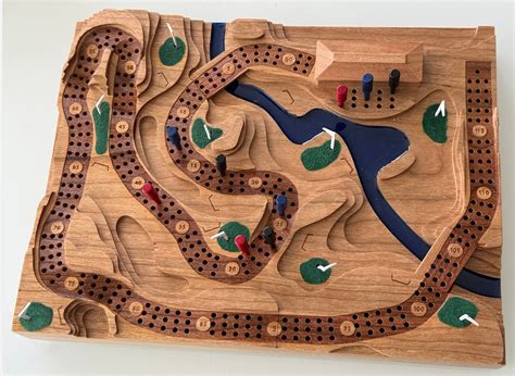 Cherry 3D Golf Course Cribbage Board With Resin River and Greened Greens - Etsy