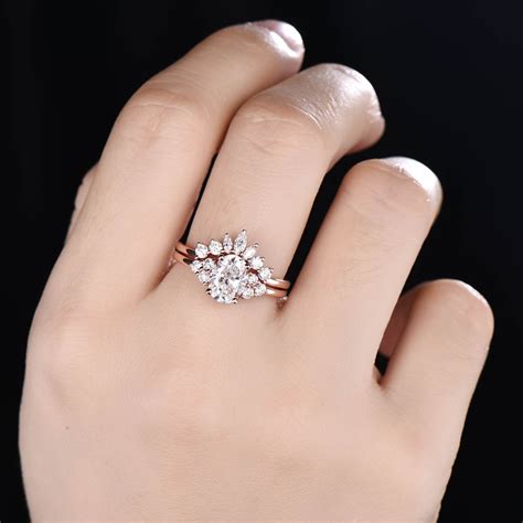 14K Solid Rose Gold Moissanite Ring Set 1.5CT Oval - Etsy