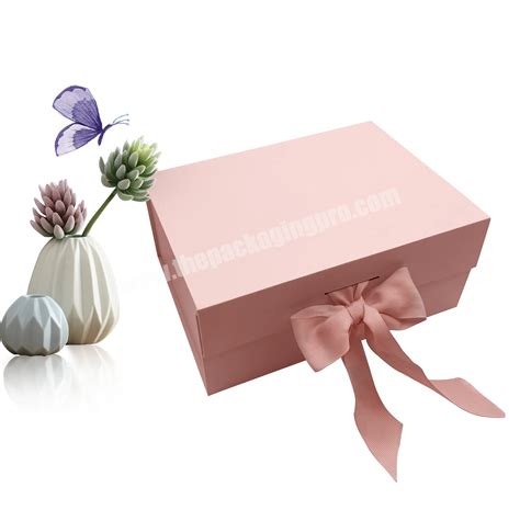 Custom Logo Printed Hard Cardboard Pink Ribbon Folding Luxury Rigid ...