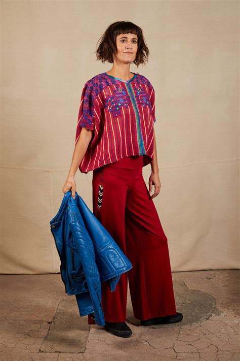 Cotton Lycra Palazzo Trousers block print side strip Red Zigzag - Haruka