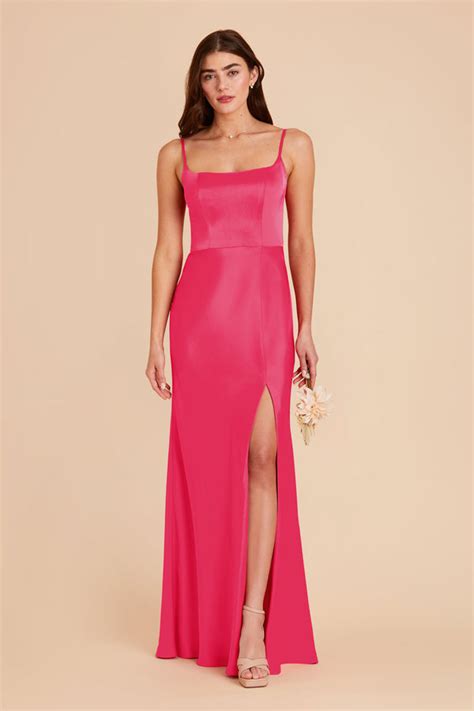 Mai Fuchsia Matte Satin A-Line Bridesmaid Dress | Birdy Grey