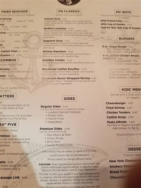 Menu at French Quarter Cajun Seafood restaurant, Houston, Hwy 6 N