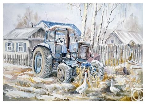 Васильева Людмила. Трактор | Картины, Трактор, Пейзажи