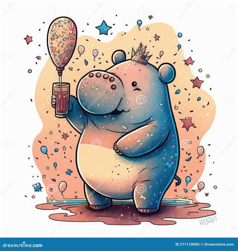 Colorful Cartoon in Hippopotamus Characteristic in Watercolor in Event