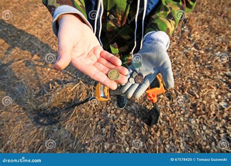 treasure hunter searching  metal detector stock photo image