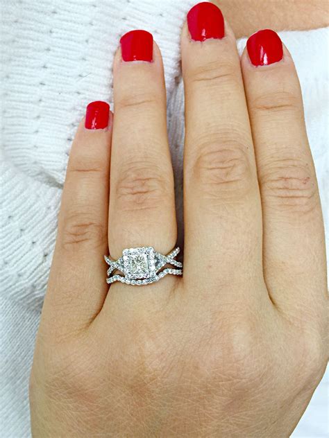 1.50 Carat Princess Cut Simulated Diamond Engagement Ring and Band ...