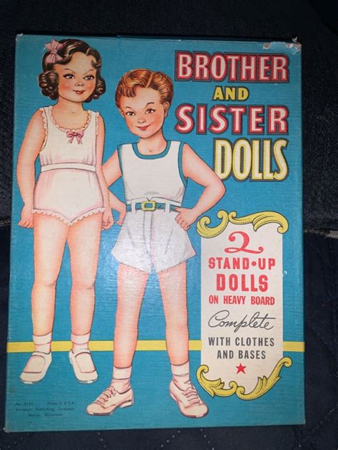 Brother and Sister Paper Dolls Booklet Vintage 1940s Uncut with box