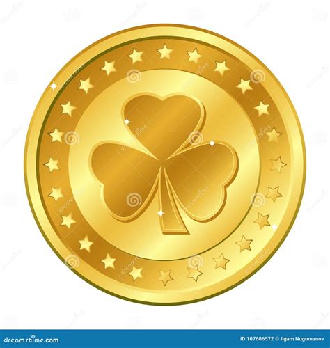 Shamrock золотая монетка клевера 3-лист с звездами День ` S St. Patrick ...