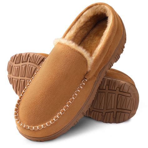 NCCB Men's Moccasin Slippers Memory Foam Warm Plush House Slippers