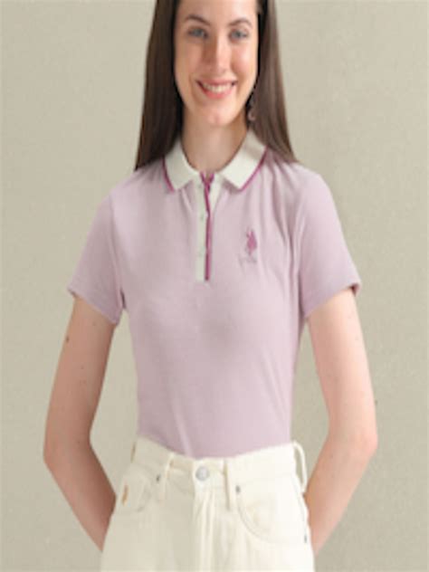 Buy U.S. Polo Assn. Women Self Design Polo Collar Short Sleeves Regular ...