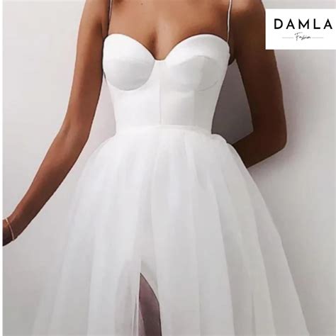 corset dress white tulle midi dress short wedding dress beach etsy