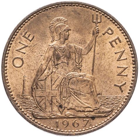 Монета Великобритания 1 пенни (penny) 1967 стоимостью 600 руб.