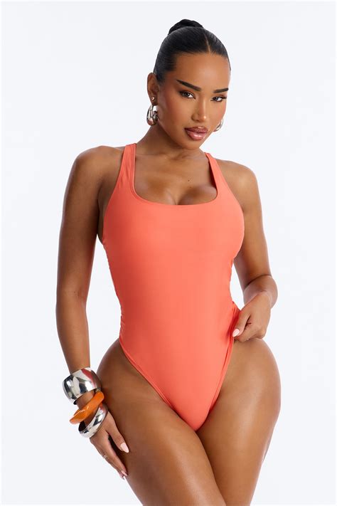 Donna Sleeveless Scoop Neck 1 Piece Swimsuit - Coral | Fashion Nova