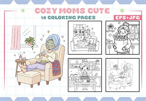 cozy moms cute coloring pages grafico por loca shop creative fabrica