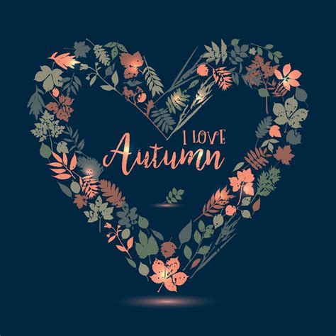 I love autumn. Vector design illustration with heart. Autumn leaves set