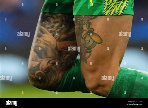 Manchester, UK. 17th Apr, 2024. Ederson's tattoos of Manchester City ...