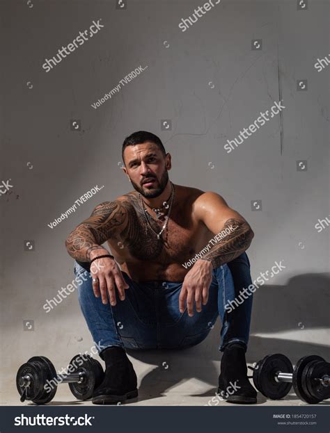 Muscular Sexy Fitness Model Posing Shirtless Stock Photo 1854720157
