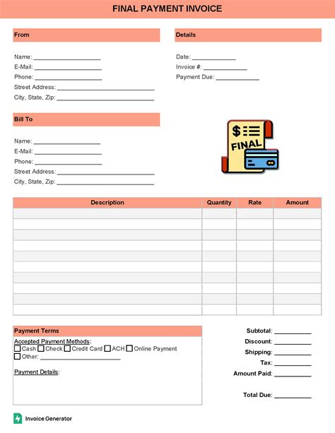 final  payment invoice template