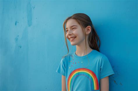AI generated Teen girl smiling against blue wall 41954528 Stock Photo