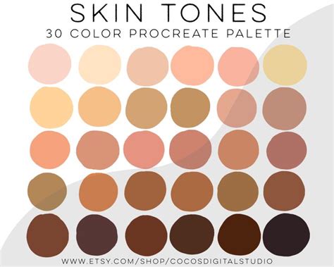 Skin Tones Color Palette , Swatches, Procreate Skin Tone, Chart ...
