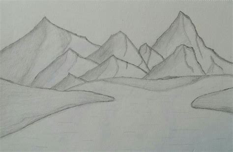 Mountain and River Landscape Drawing