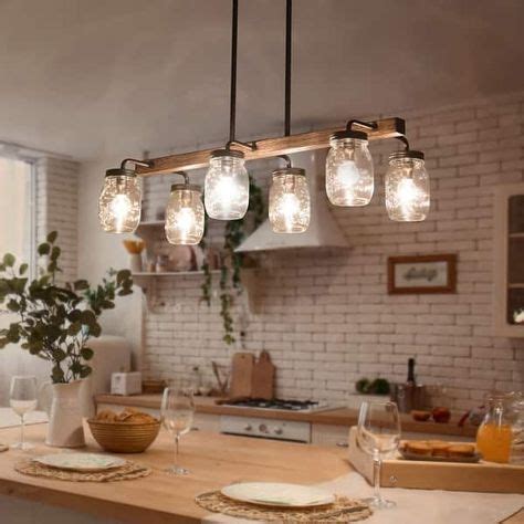 Modern Farmhouse 6-light Glass Chandelier Faux Wood Islands Bar Lights ...