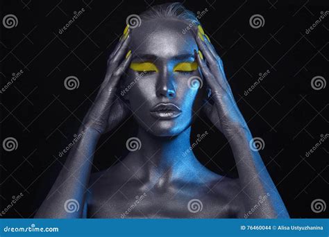 Body Art.silver Skin Beauty Girl Stock Photo - Image of girl, lady ...