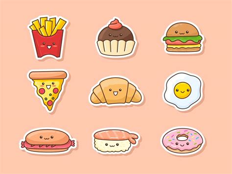 Kawaii Food Sticker Set 10185163 Vector Art at Vecteezy