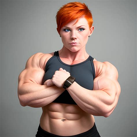 ginger, muscular, butch lesbian, female, bodybuilder, short hair