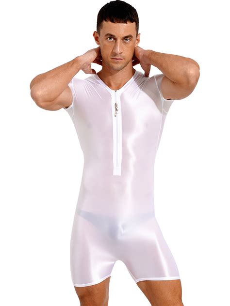 CHICTRY Mens One Piece Swimsuit Short Sleeve Zipper Jumpsuit Glossy