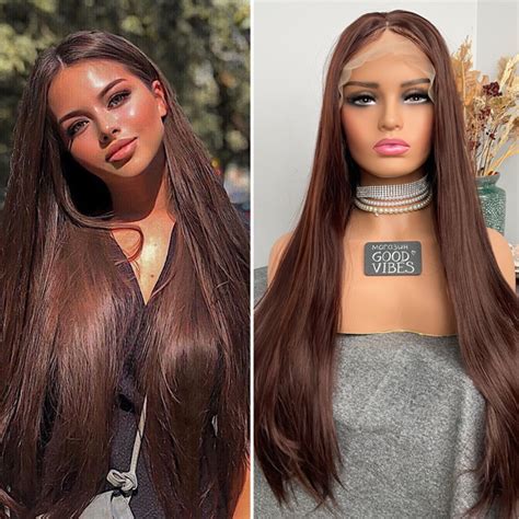 Парик каштановый шоколадный коричневый lace front длинный прямой GOOD ...