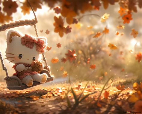 Hello Kitty autumn swing 8K wallpaper download