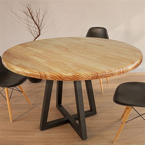 Mesa Redonda Ou Mesa Redonda - Mesa Redonda Madeira Maciça e Aço para Sala de Jantar Industrial Rustic ...