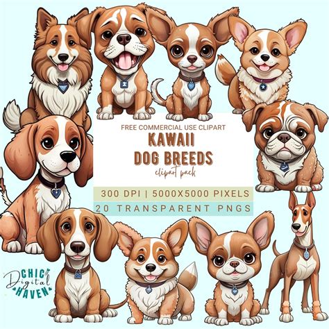Cute Kawaii Dog Clipart 20 High Res Watercolor PNG for Junk Journaling