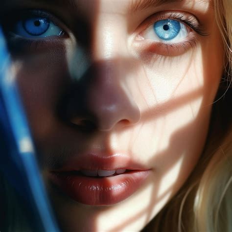 Una mujer de ojos azules mira a la cámara. | Foto Premium