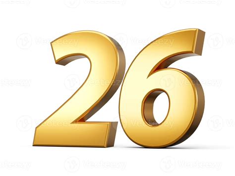 Golden metallic Number 26 twenty six , White background 3d illustration ...