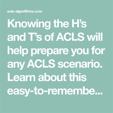 H’s and T’s of ACLS | ACLS-Algorithms.com | Acls, Acls algorithm, Learning