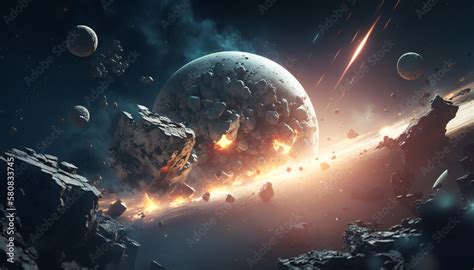 Solar system in space - Space wallpaper - Generative AI Stock