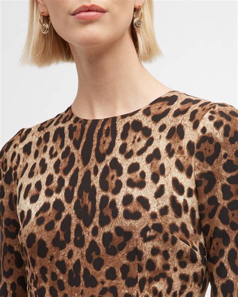 Dolce&Gabbana Leopard-Print Long-Sleeve Midi Dress | Neiman Marcus