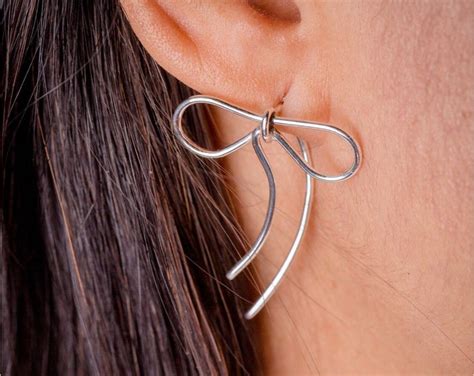 Sterling Silver Ribbon Earrings, Ribbon Bow Drop Earring, Elegant ...