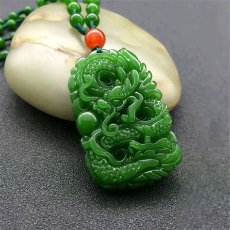 Hetian natural stone pendant green dragon Chinese zodiac dragon pendant necklace pendant men and ...