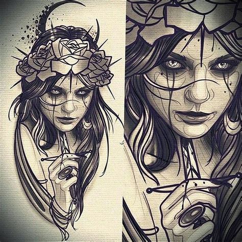 Фото эскиза для тату ведьма 28.01.2021 №0009 - witch tattoo sketch ...