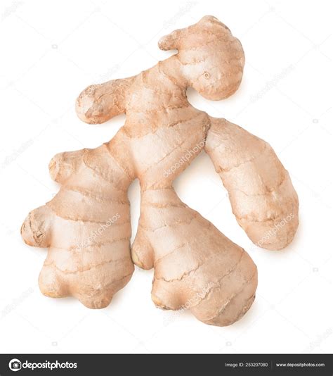 Isolated Ginger One Raw Ginger Root Top View Isolated White — Stock