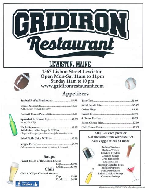 Gridiron lewiston maine sports bar menu pg 1 - Lewiston & Auburn Maine ...