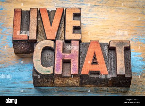 live chat word abstract in vintage letterpress wood type Stock Photo ...
