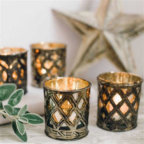 minster metal glass tea light holders
