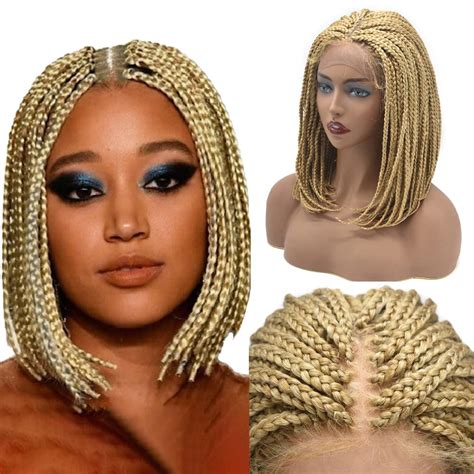 Amazon.com : Braided Bob Wigs For Black Women Swiss Lace Front with ...