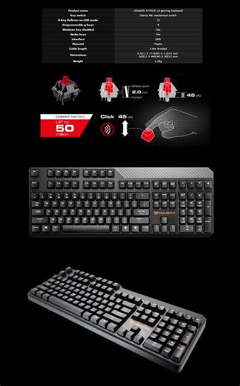 Buy Cougar Attack 2 Mechanical Gaming Keyboard Cherry Red [CGR-ATTACK2 ...